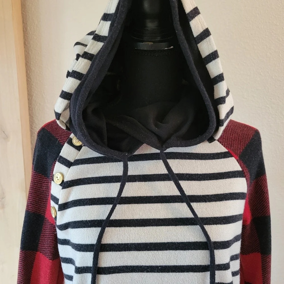 WHITE BIRCH Double Hood Stripe Plaid Hoodie Sweater SIZE Small - Picture 2 of 9